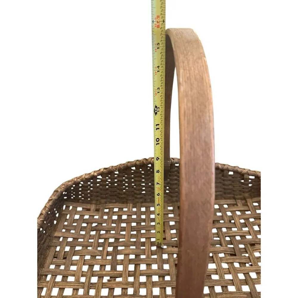 Vintage Handwoven Wicker Gathering Flower Basket Bentwood Handle Farmhouse 22”